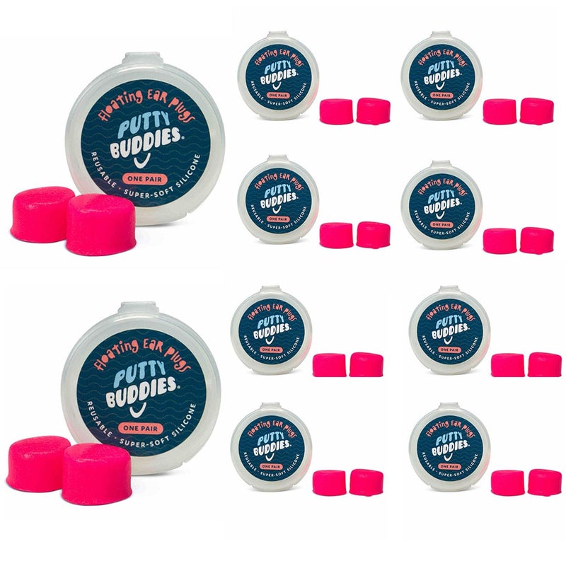PUTTY BUDDIES Floating Earplugs 10-Pair Pack - Soft Silicone Ear Plugs for Swimming & Bathing - Invented by Physician - Keep Water Out - Premium Swimming Earplugs - Doctor Recommended (Hot Pink) - Image 1